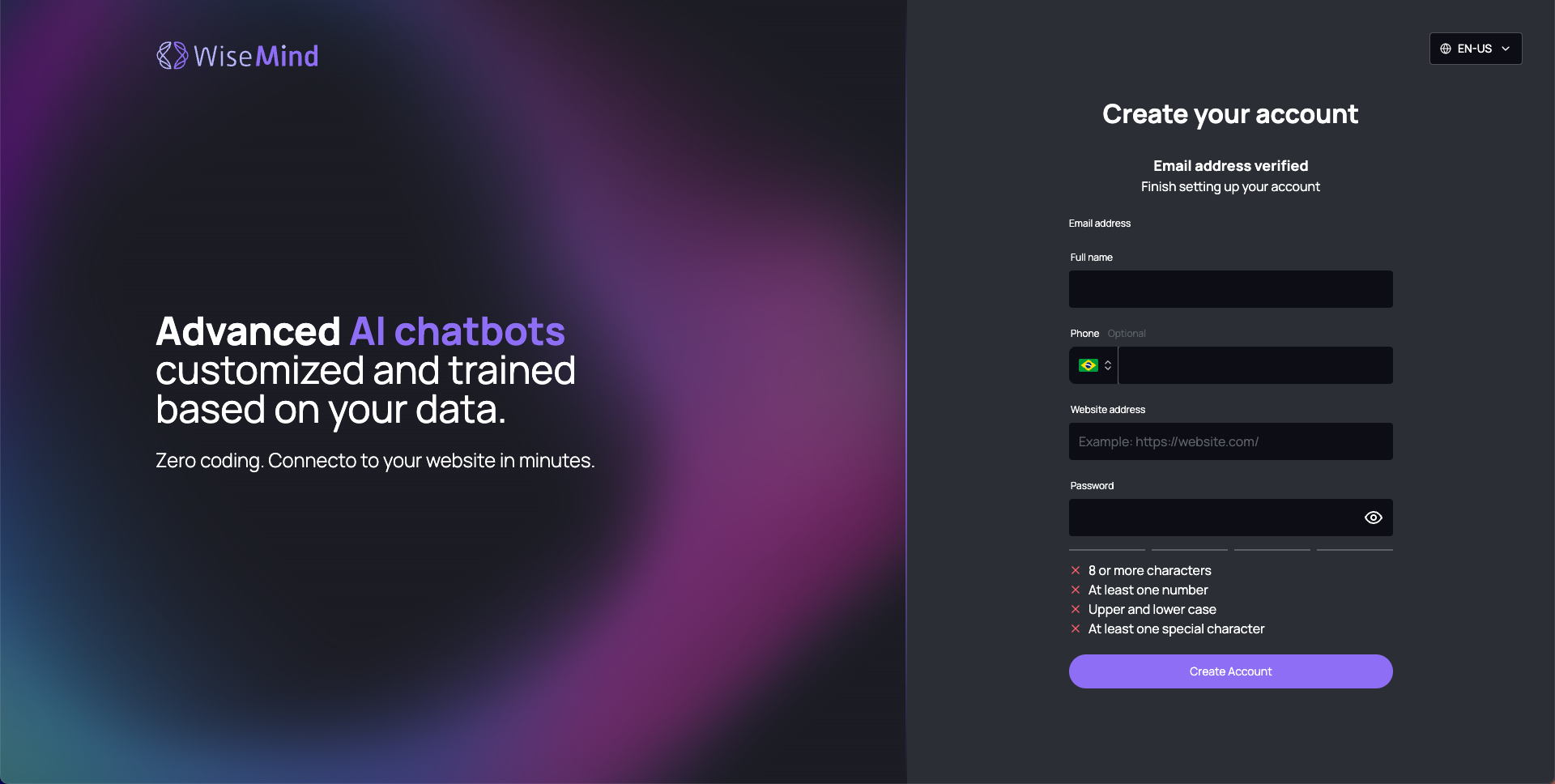 Complete registration interface