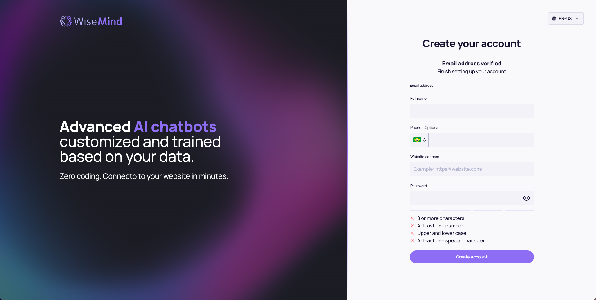 Complete registration interface