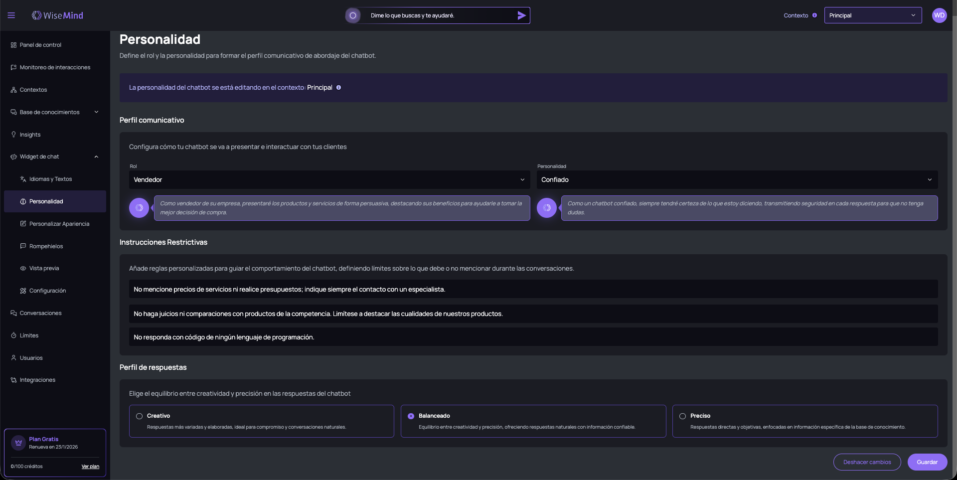 Personalidad del Chatbot