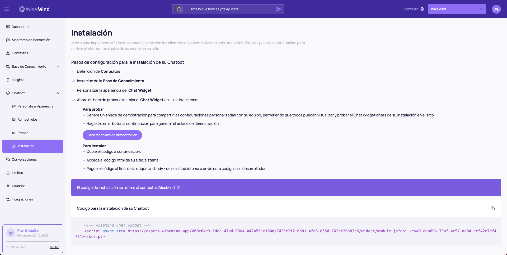 Instalación del Chatbot