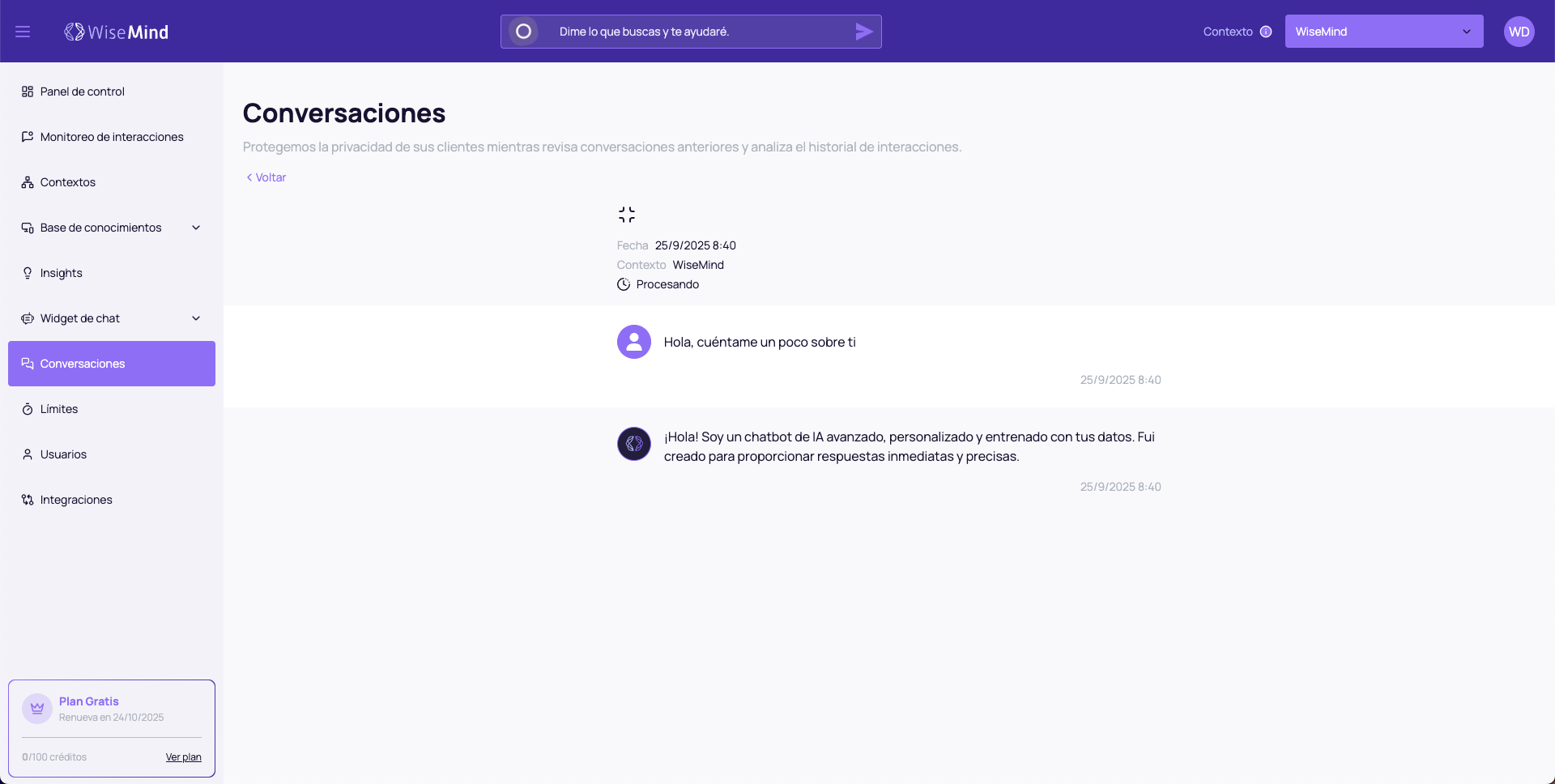 Detalles de la Conversación