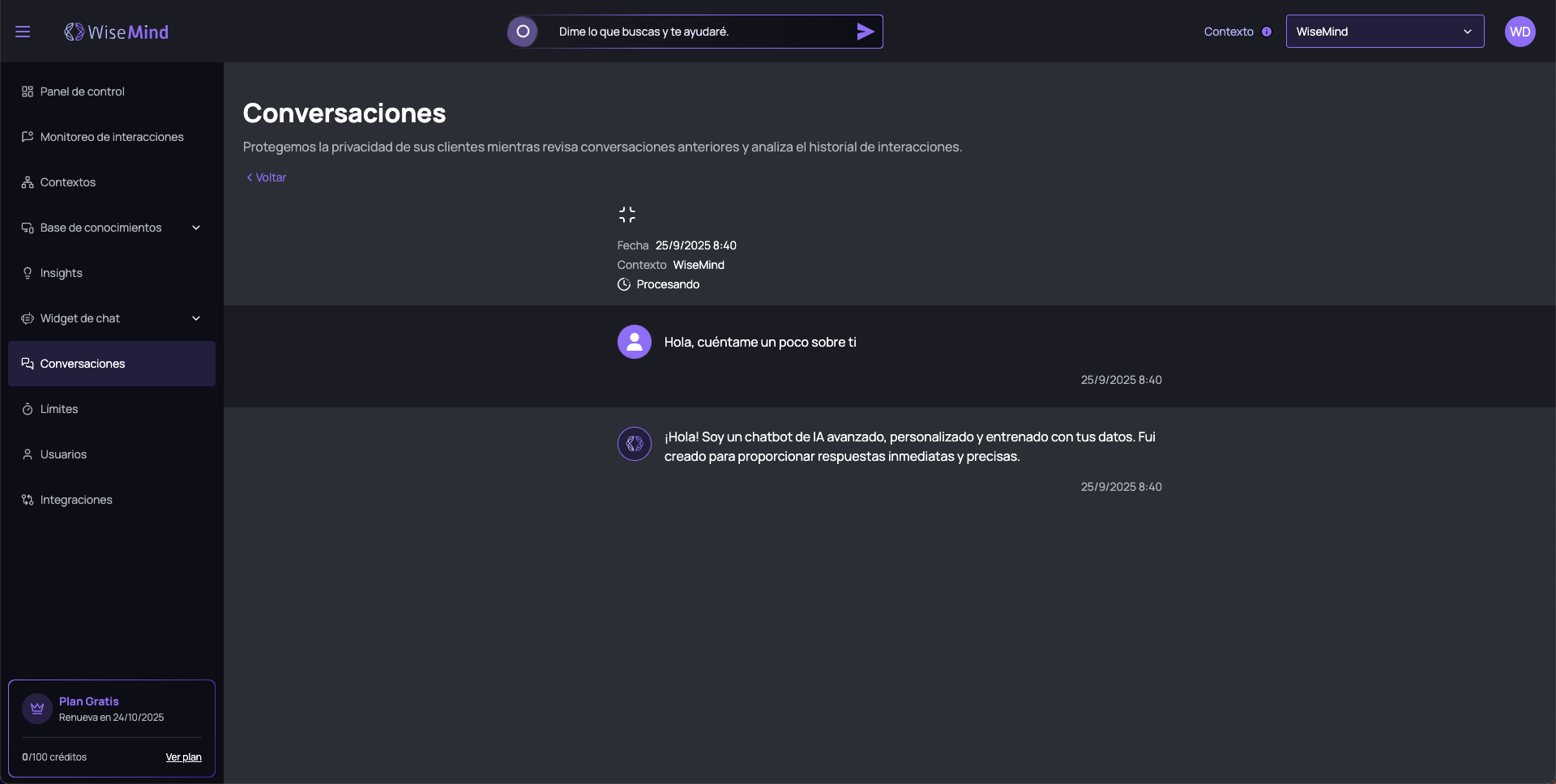 Detalles de la Conversación