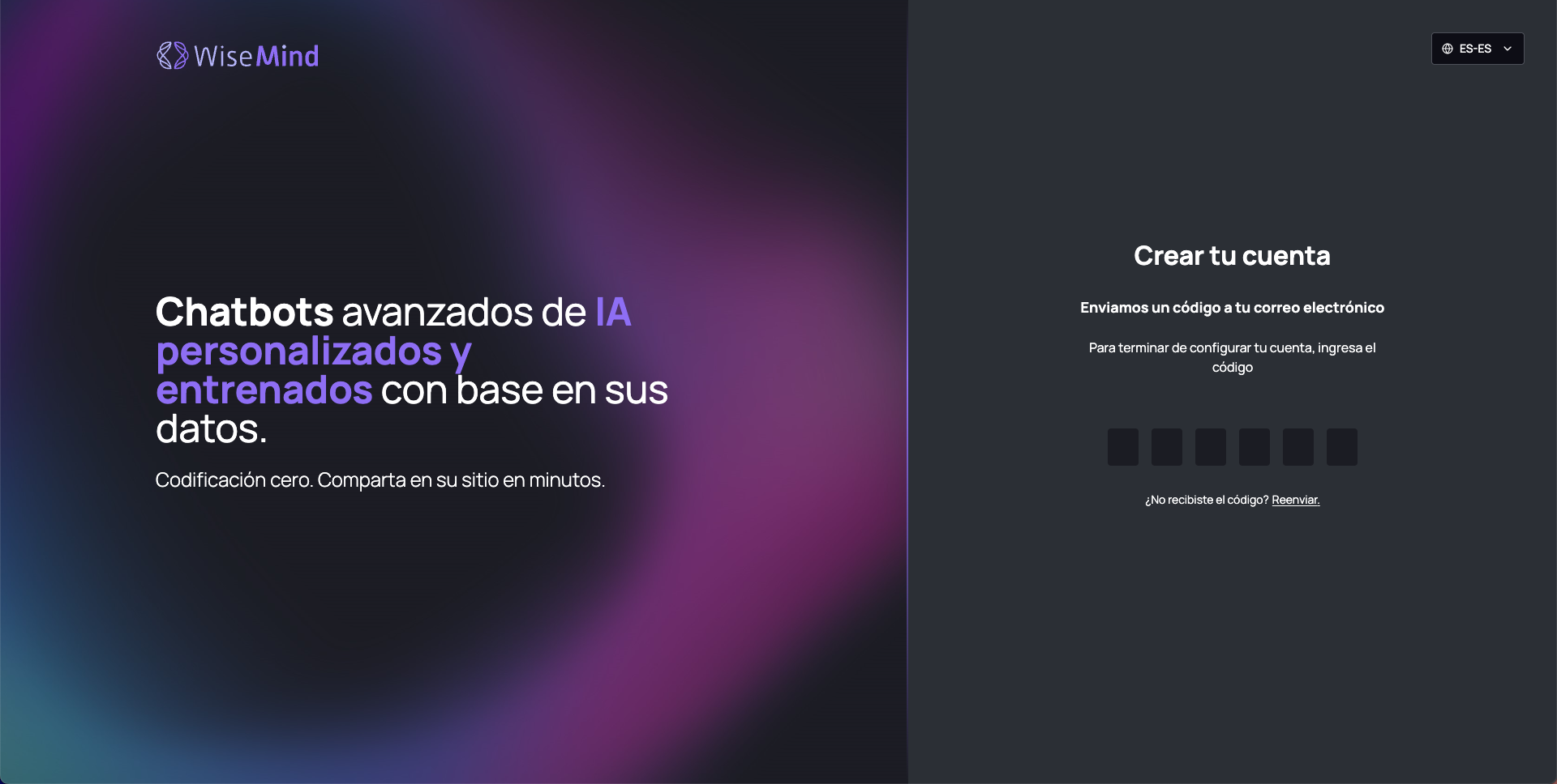 Interfaz de verificación de email