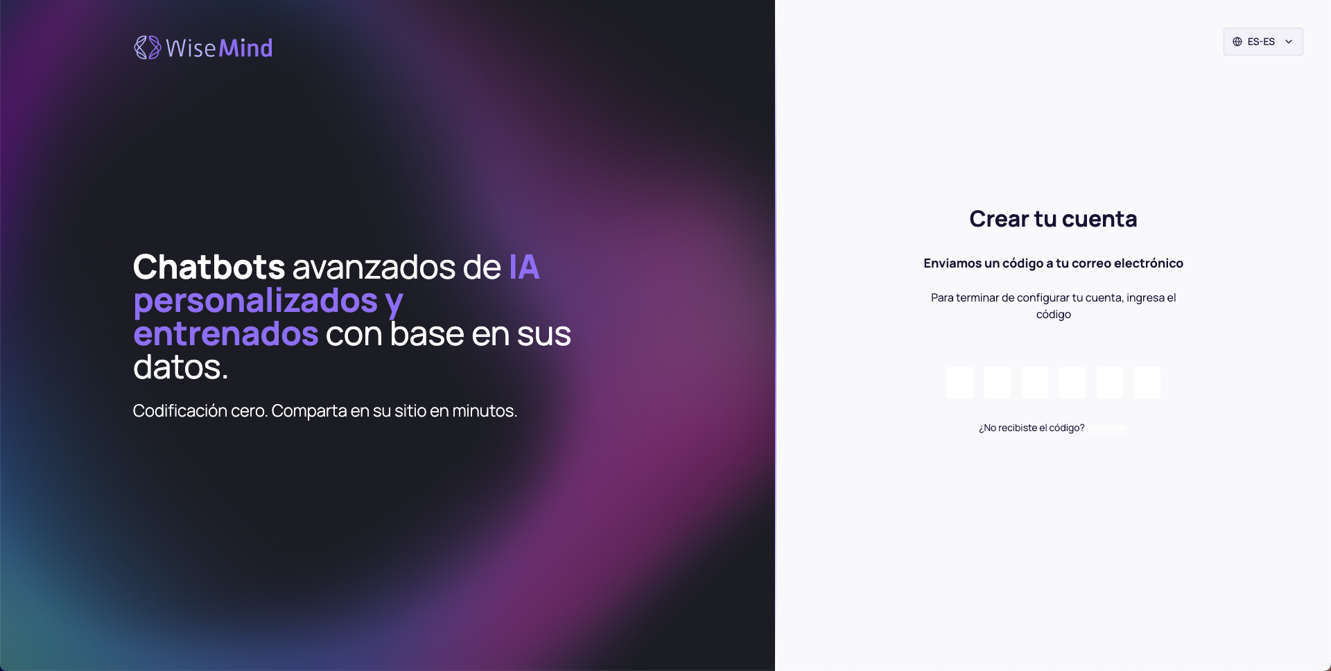 Interfaz de verificación de email