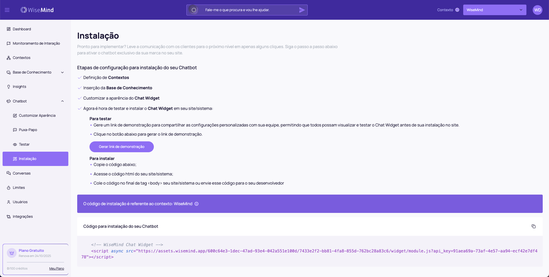 Instalação do Chatbot