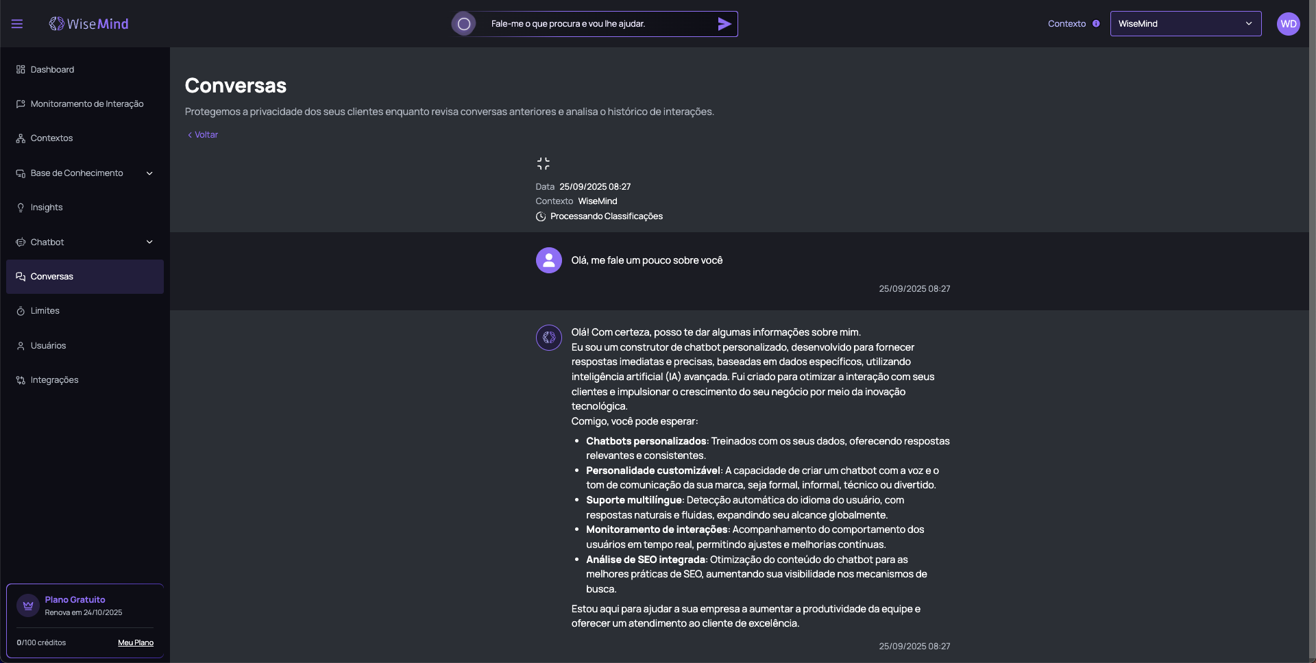 Detalhes da Conversa