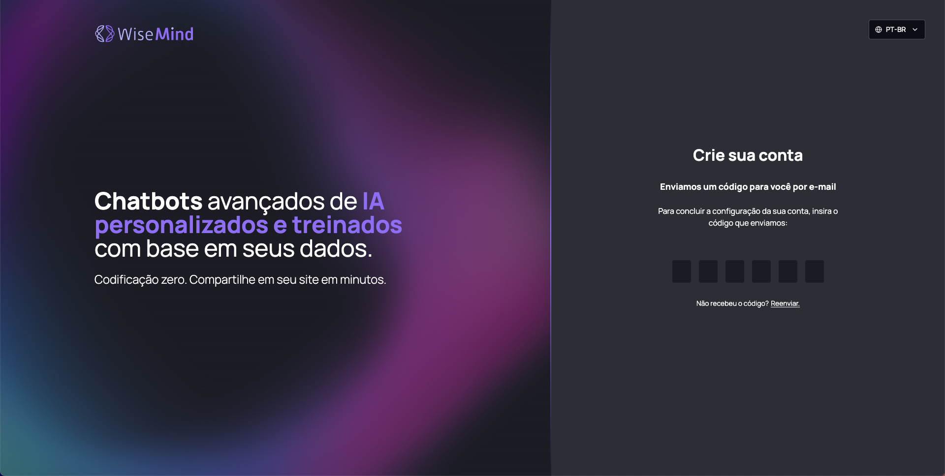Interface de verificação de e-mail