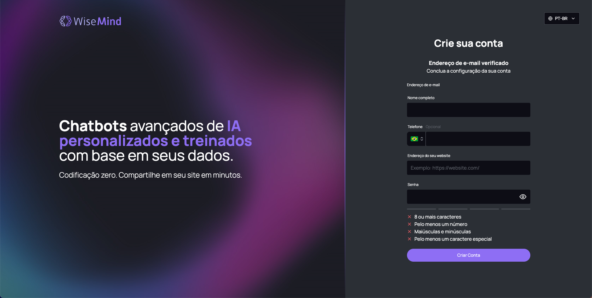 Interface de cadastro completo