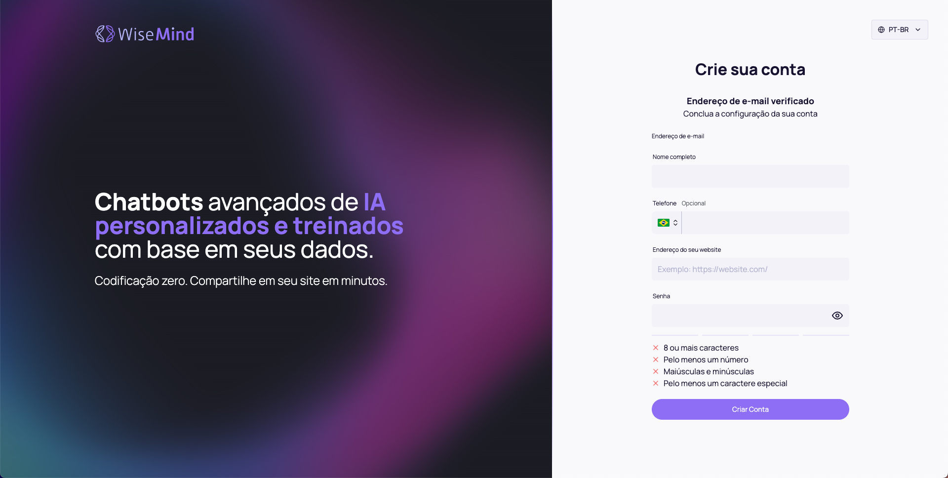 Interface de cadastro completo