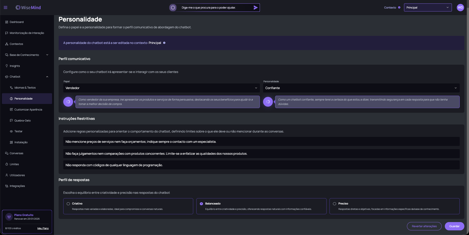 Personalidade do Chatbot