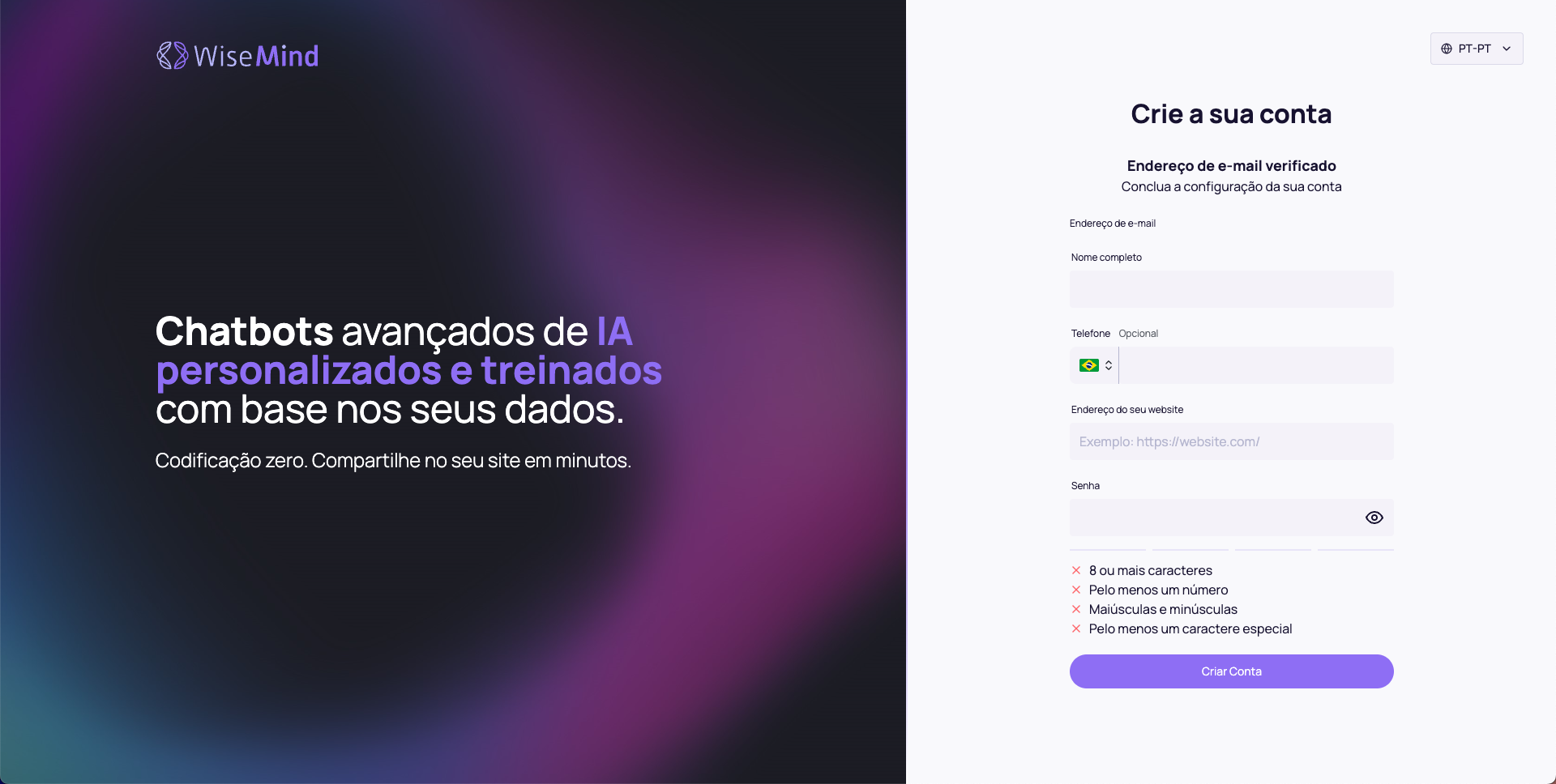 Interface de cadastro completo
